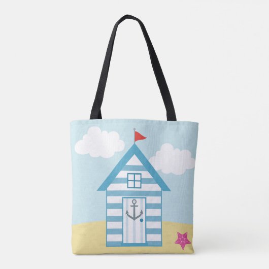 Blue Beach Hut Tote Bag (Achterkant)