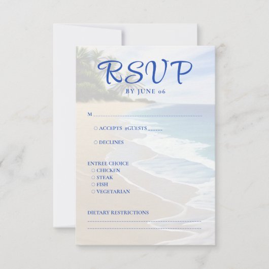 Blue Beach Island Bestemming Bruiloft RSVP Kaartje (Voorkant)