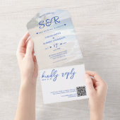 Blue Beach Island Palm Tree Bestemming Bruiloft All In One Uitnodiging (Afscheurbaar)