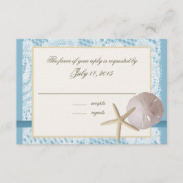 Blue Beach Lace Zanddollar en zeesterren RSVP Kaartje
