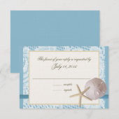 Blue Beach Lace Zanddollar en zeesterren RSVP Kaartje (Voorkant / Achterkant)