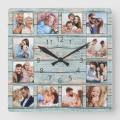 Blue Beach Nautical Driftwood Vierkante Klok (Voorkant)