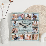 Blue Beach Nautical Driftwood Vierkante Klok<br><div class="desc">Creëer eenvoudig uw eigen,  gepersonaliseerde blauwe,  rustige driftwood planks van het meer huisstijl met uw aangepaste foto's. Voor beste resultaten,  bewaar de afbeeldingen aan vierkant - met het nadrukpunt in het centrum - alvorens te uploaden.</div>
