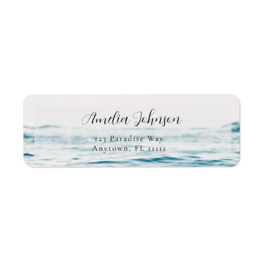 Blue Beach Ocean Script Chic Return Address Label (Voorkant)