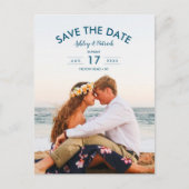 Blue Beach Ocean Seaside Wedding Save the Date Aankondigingskaart (Voorkant)