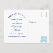 Blue Beach Ocean Thmed Wedding Save the Date Aankondigingskaart (Achterkant)