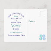 Blue Beach Ocean Thmed Wedding Save the Date Aankondigingskaart (Achterkant)