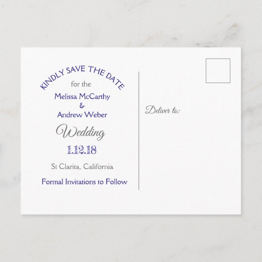 Blue Beach Ocean Thmed Wedding Save the Date Aankondigingskaart (Achterkant)