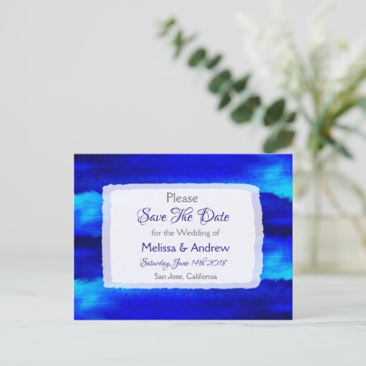 Blue Beach Ocean Thmed Wedding Save the Date Aankondigingskaart (Staand voorkant)