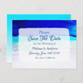 Blue Beach Ocean Thmed Wedding Save the Date Aankondigingskaart (Voorkant / Achterkant)