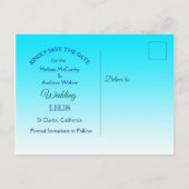 Blue Beach Ocean Thmed Wedding Save the Date Aankondigingskaart (Achterkant)
