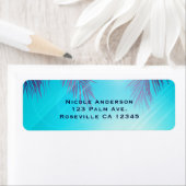 Blue BEACH PARTITY Sunny Palm Trees Summer Birthda Etiket (Insitu)