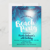 Blue BEACH PARTITY Sunny Palm Trees Summer Birthda Kaart (Voorkant)