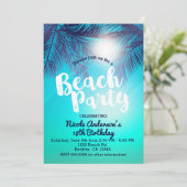 Blue BEACH PARTITY Sunny Palm Trees Summer Birthda Kaart (Staand voorkant)