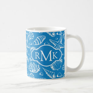 Blue Beach Patroon   Monogram Koffiemok