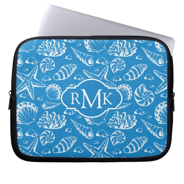 Blue Beach Patroon | Monogram Laptop Sleeve (Voorkant)