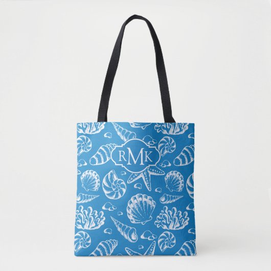 Blue Beach Patroon | Monogram Tote Bag (Voorkant)
