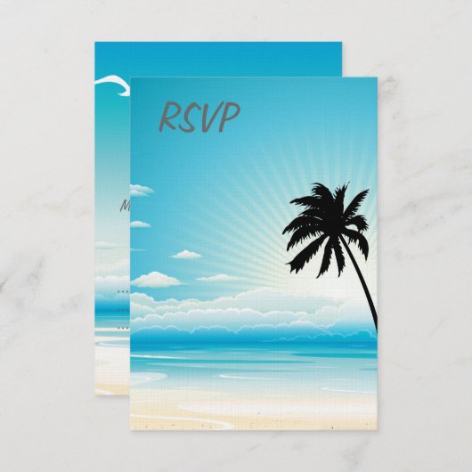 Blue Beach RSVP Wedding Invitation (Voorkant / Achterkant)