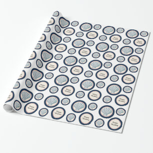 Blue Beach Sea Shells Verjaardag Cadeaupapier