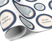 Blue Beach Sea Shells Verjaardag Cadeaupapier (Rol Hoek)