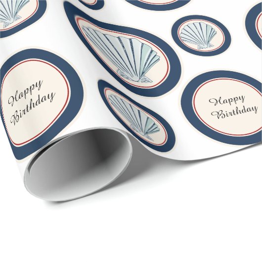 Blue Beach Sea Shells Verjaardag Cadeaupapier (Rol Hoek)