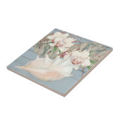 Blue Beach Seashell Conch Tropical Orchid Floral Tegeltje (Zijkant)