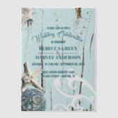 Blue Beach Seashell Zeester Kustbruiloft Vellum Uitnodigingen (Voorkant)