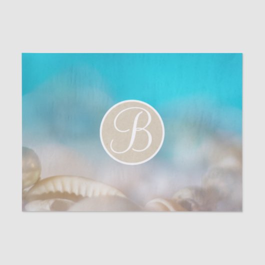 Blue Beach Shells Elegant Monogram Letter Initiaal Tissuepapier (Voorkant)