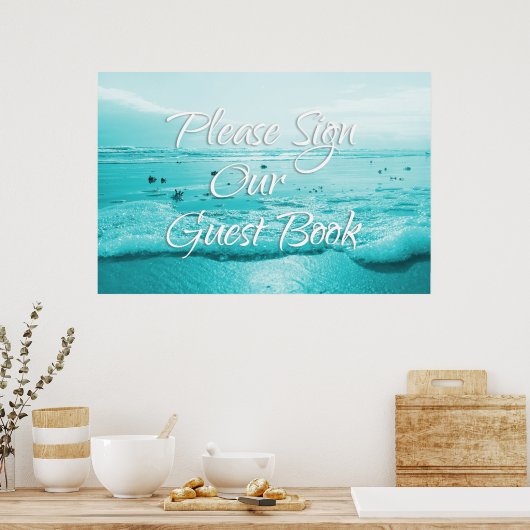 Blue Beach Sign Ons Poster van de tabel met gastbo (Keuken)
