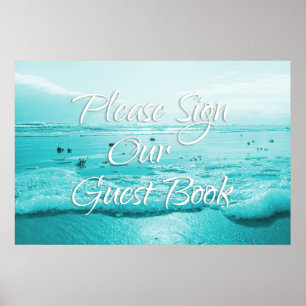 Blue Beach Sign Ons Poster van de tabel met gastbo