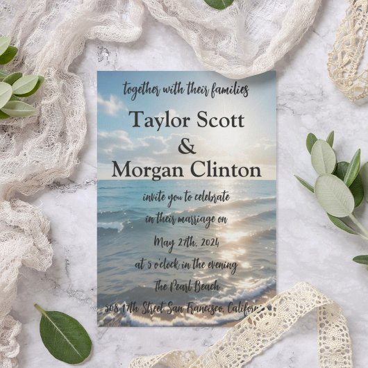 Blue Beach Sunset Waterverf bruiloft uitnodiging