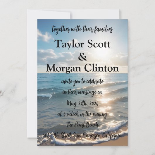 Blue Beach Sunset Waterverf bruiloft uitnodiging (Voorkant)