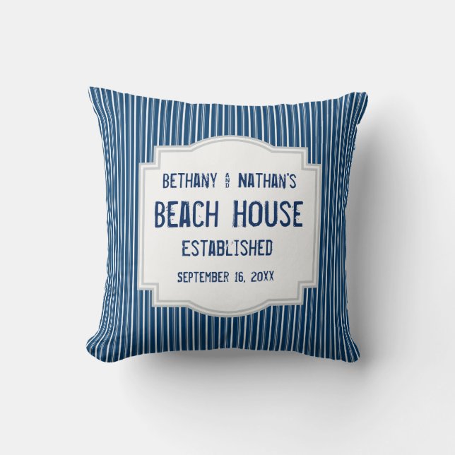 Blue Beach Theme met Stripes A06 Kussen (Voorkant)