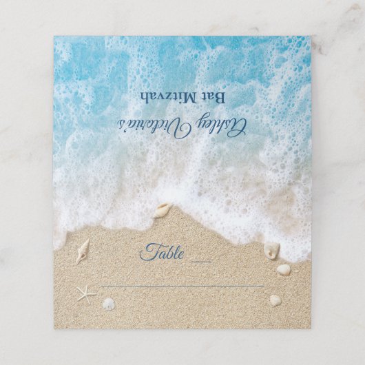Blue Beach Waves Bat Mitzvah Folded Plaatskaartje (Buitenkant ongevouwen)