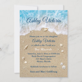 Blue Beach Waves Bat Mitzvah Invitation Kaart