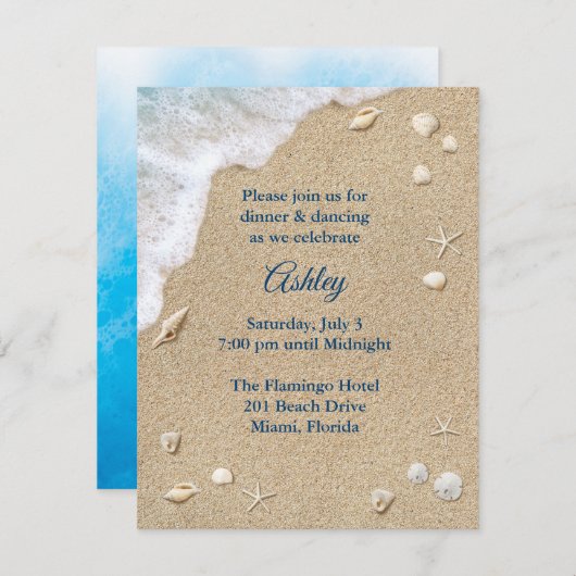 Blue Beach Waves Bat Mitzvah Reception Invitation Kaart (Voorkant / Achterkant)
