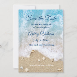 Blue Beach Waves Bat Mitzvah Save the Date Kaart