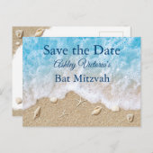 Blue Beach Waves Bat Mitzvah Save the Date Uitnodiging Briefkaart (Voorkant / Achterkant)