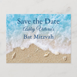 Blue Beach Waves Bat Mitzvah Save the Date Uitnodiging Briefkaart