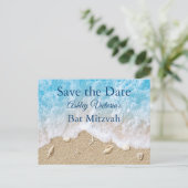 Blue Beach Waves Bat Mitzvah Save the Date Uitnodiging Briefkaart (Staand voorkant)