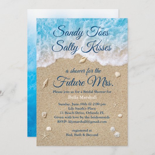 Blue Beach Waves Bruids Douche Uitnodiging (Voorkant / Achterkant)