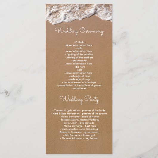Blue Beach Waves en zand bruiloft programma's (Achterkant)