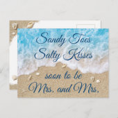 Blue Beach Waves Mrs & Mrs Save the Date Aankondigingskaart (Voorkant / Achterkant)