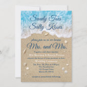 Blue Beach Waves Mrs & Mrs Wedding Invitation Kaart (Voorkant)