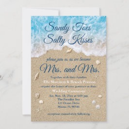 Blue Beach Waves Mrs & Mrs Wedding Invitation Kaart