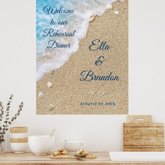 Blue Beach Waves Rehearsal Dinner Poster (Keuken)