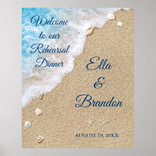 Blue Beach Waves Rehearsal Dinner Poster (Voorkant)