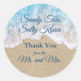 Blue Beach Waves Sandy Toes Salty Kisses Dank u Ronde Sticker