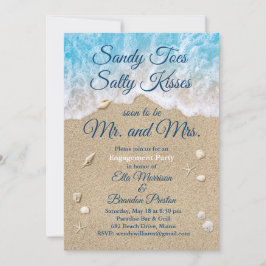 Blue Beach Waves Sandy Toes Verlovingsfeest Kaart