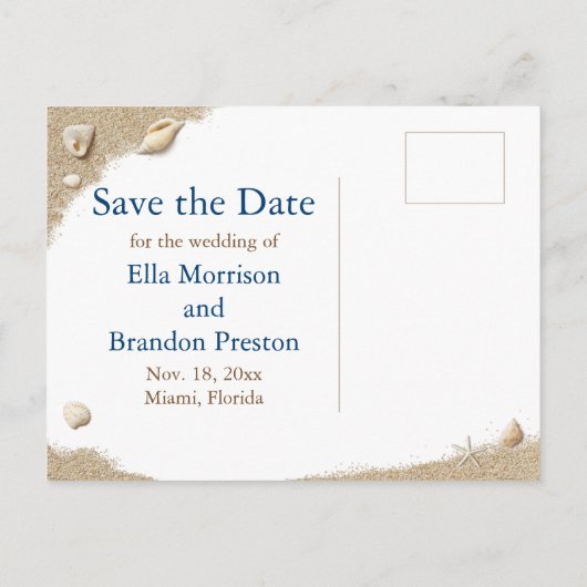 Blue Beach Waves Sla de datum op Aankondigingskaart (Achterkant)